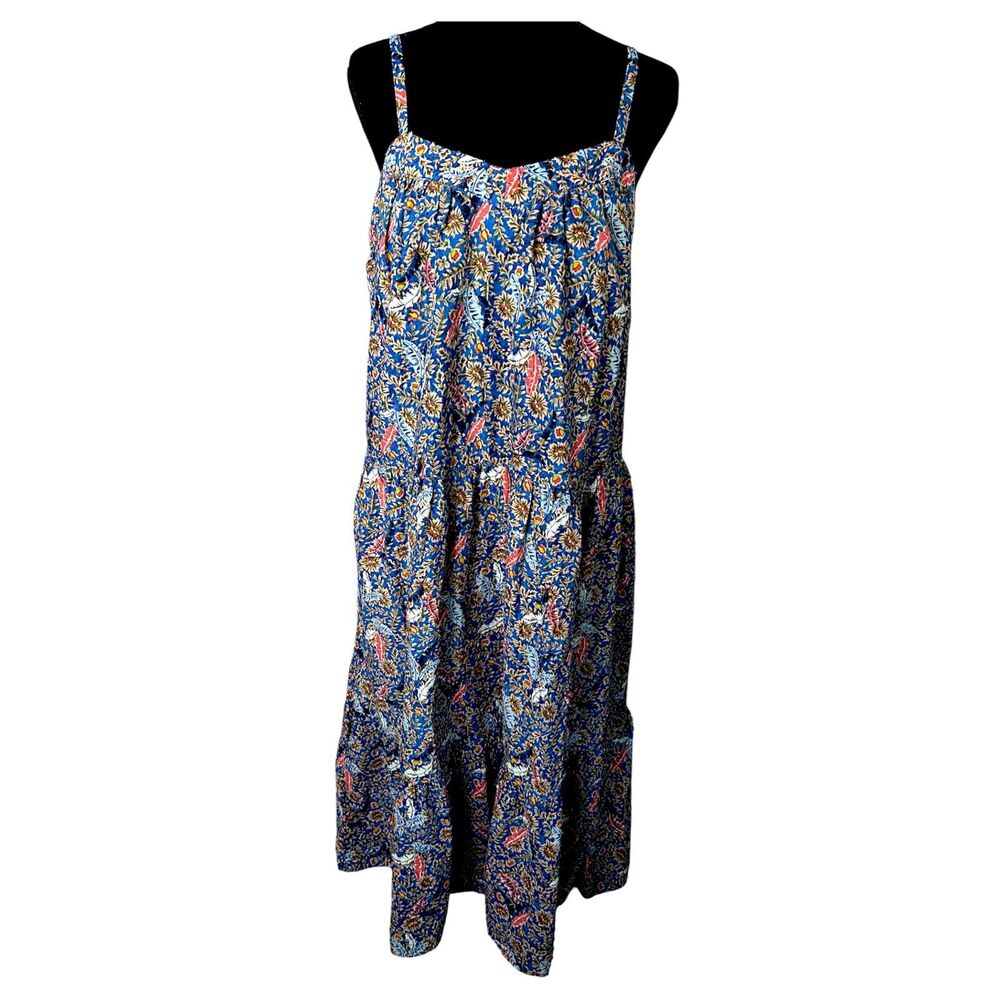 Knox Rose Womens Blue Paisley Midi Dress Sz M‎ Flowy Tiered Boho Prairie Floral